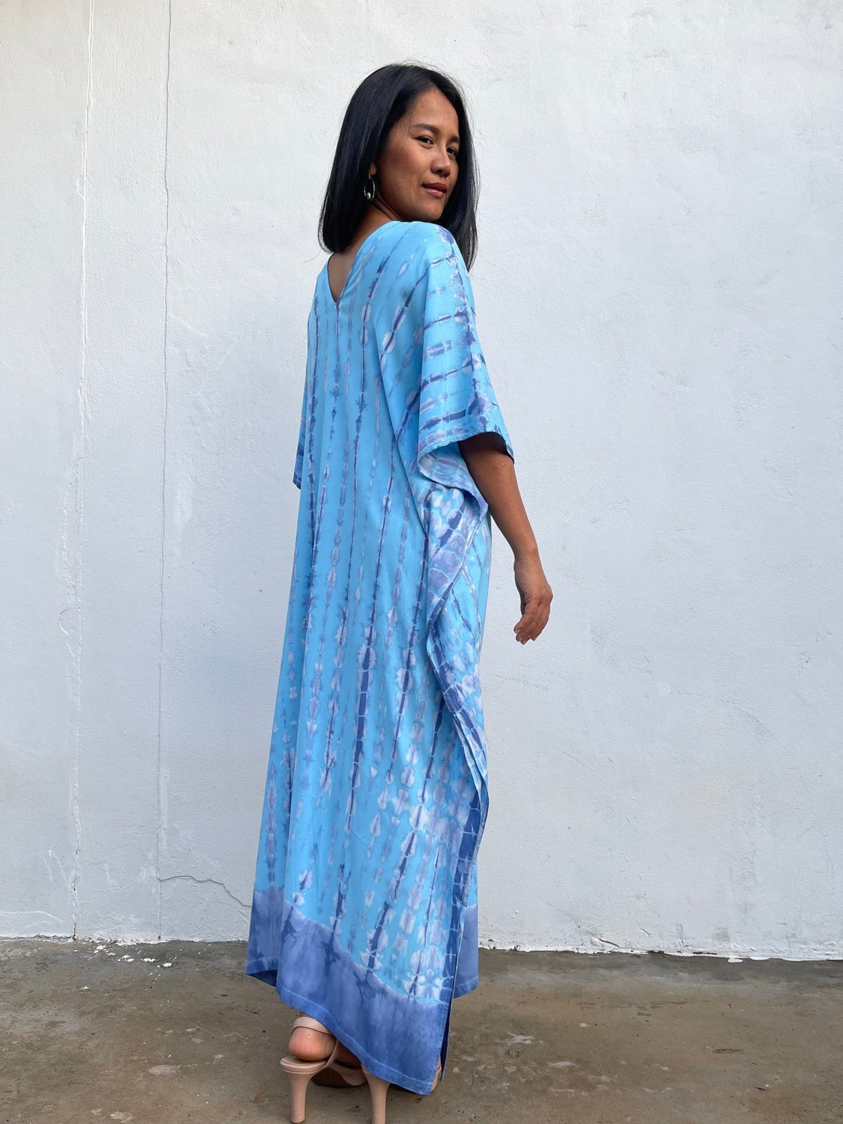 Mala Handworks Nora Kaftan in Light Blue Tie Dye