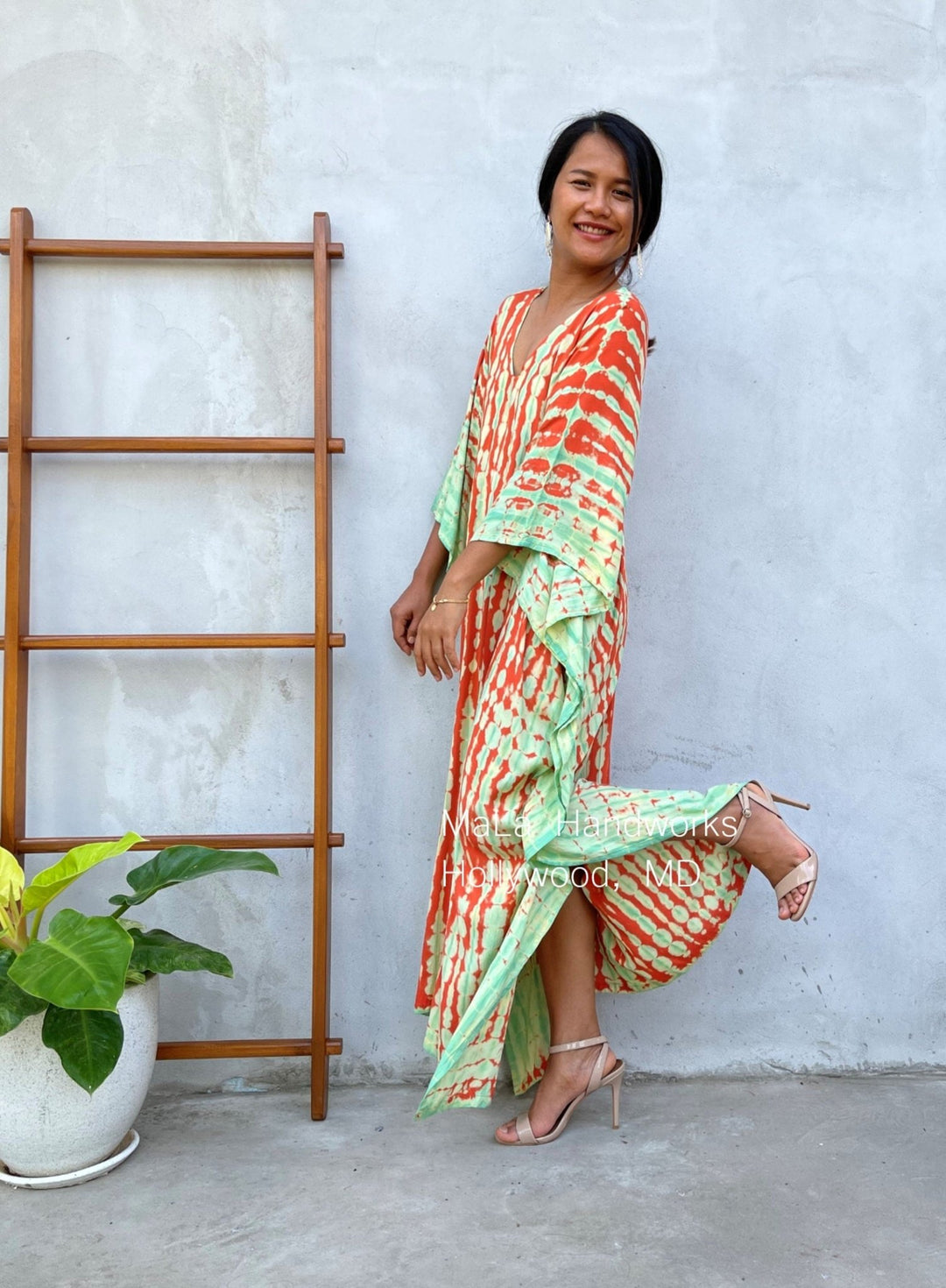MALA handworks Nora Kaftan in Orange and Green Tie Dye