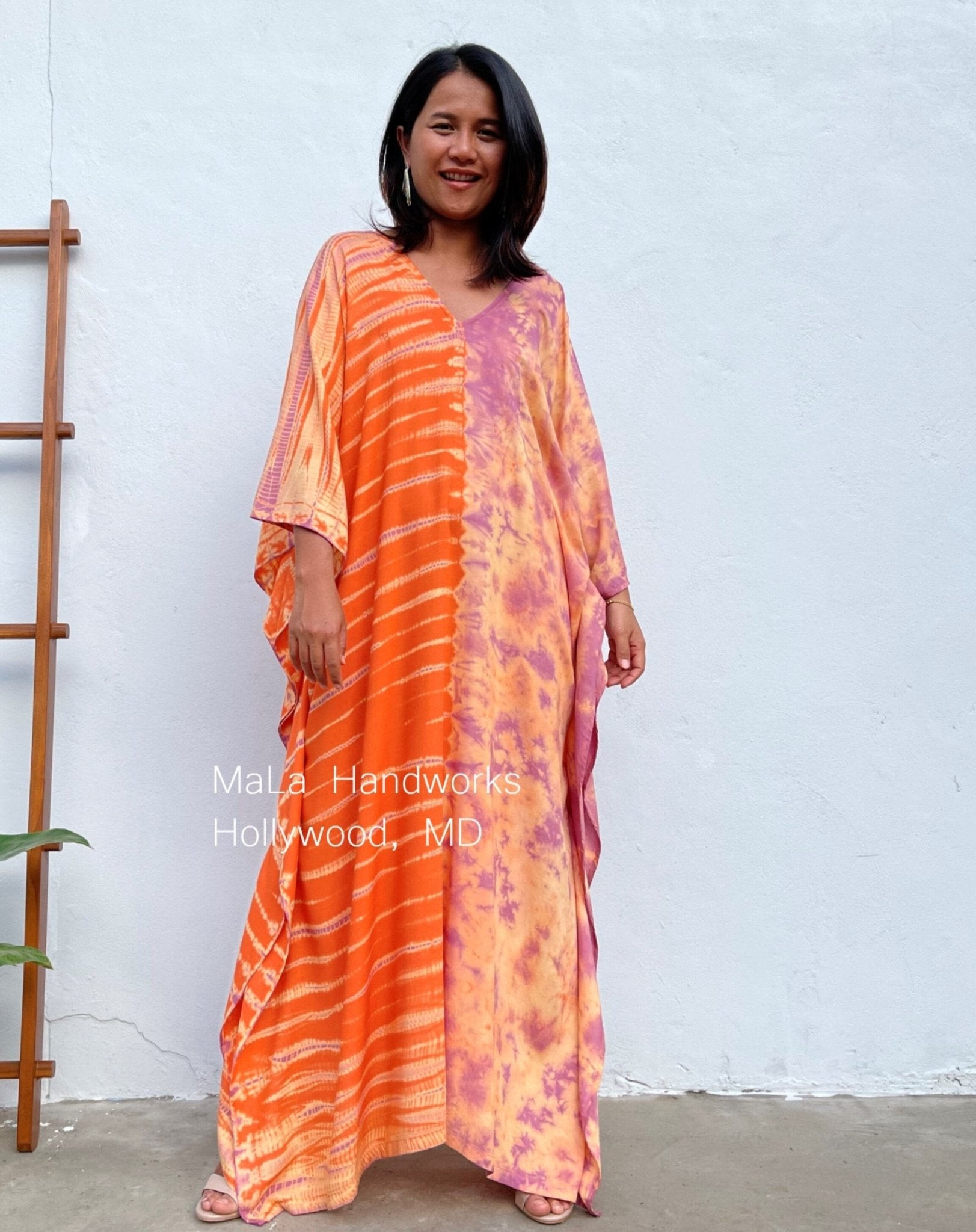 MALA handworks  Nora Kaftan in Orange and Purple Tie Dye