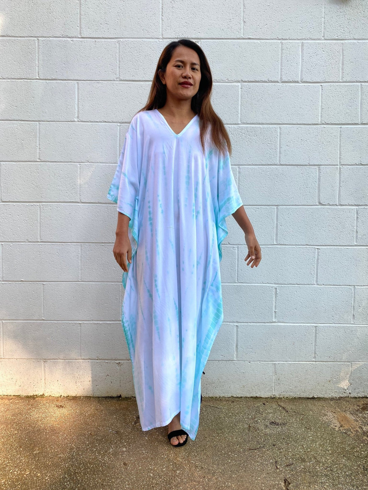 MALA handworks Nora Kaftan in White and Light Green Tie Dye