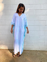 MALA handworks Nora Kaftan in White and Light Green Tie Dye