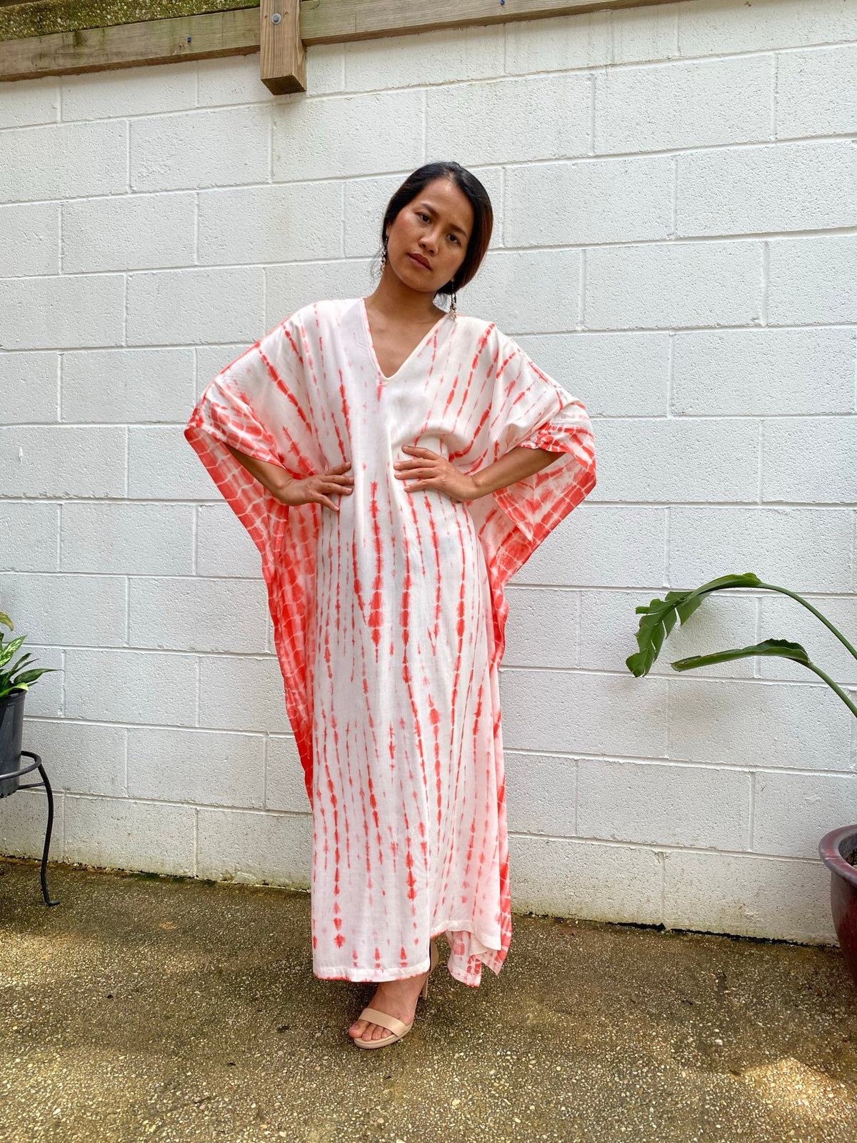 MALA handworks Nora Kaftan in White and Orange Tie Dye