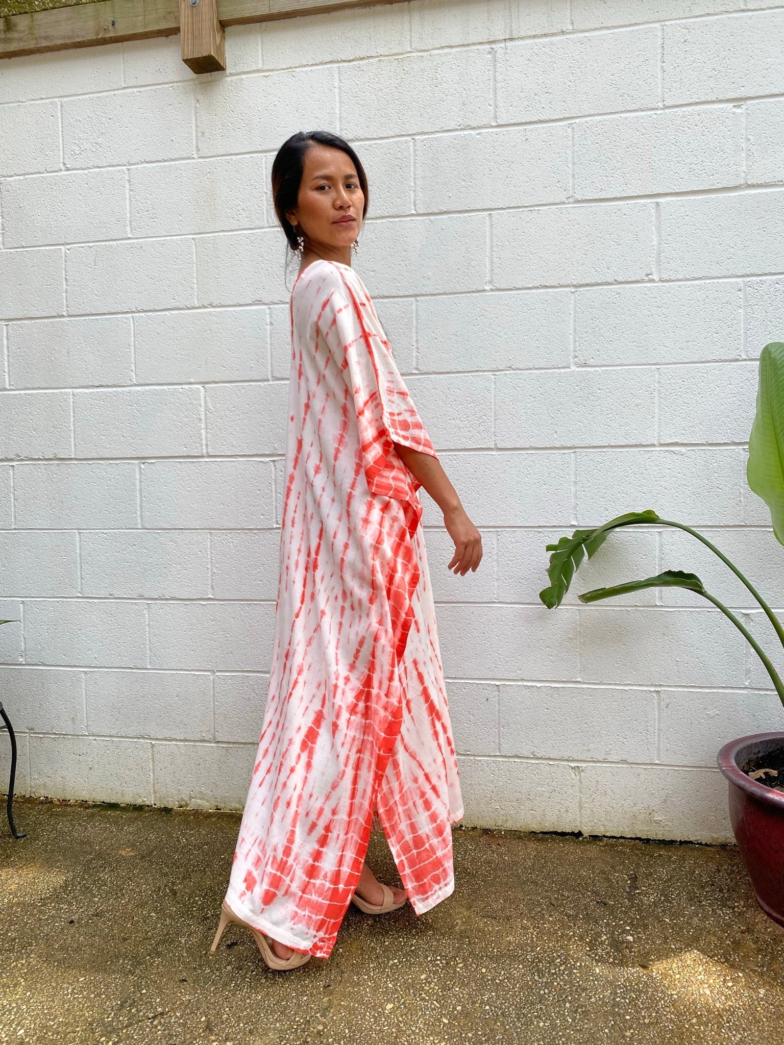 MALA handworks Nora Kaftan in White and Orange Tie Dye