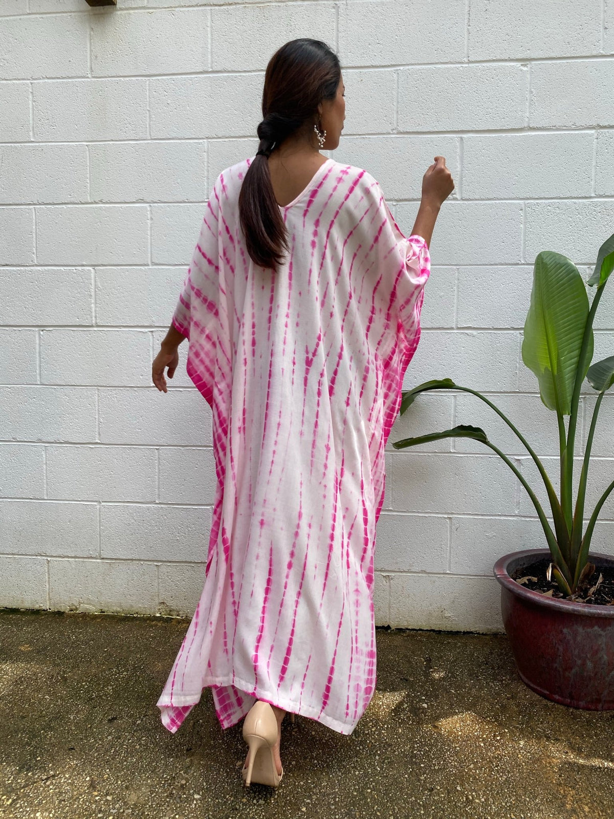 MALA handworks Nora Kaftan in White and Pink Tie Dye
