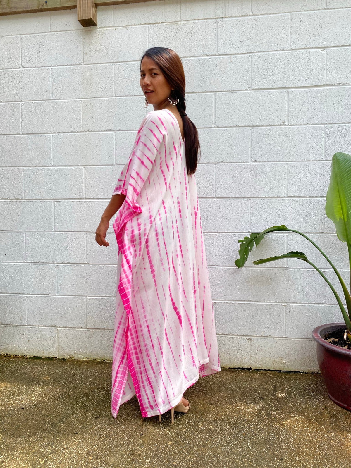MALA handworks Nora Kaftan in White and Pink Tie Dye