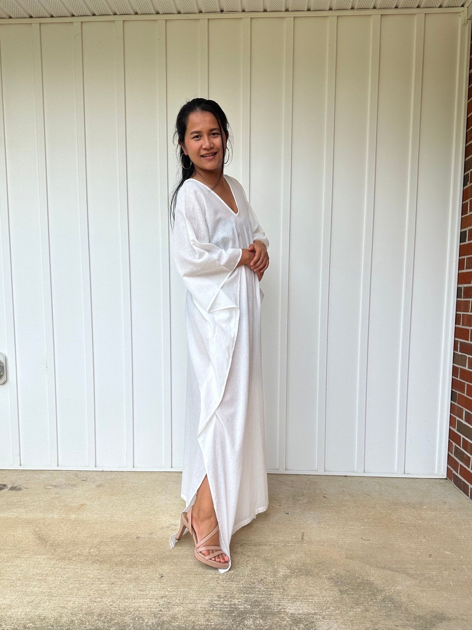 MALA handworks  Olena semi sheer Kaftan in natural White