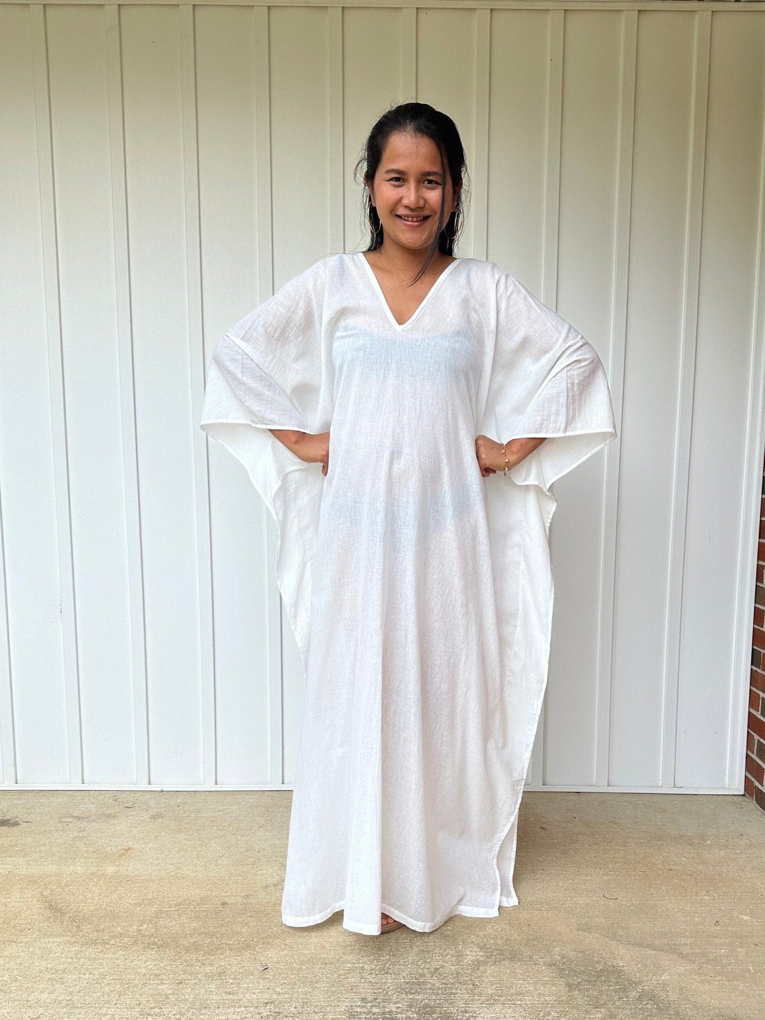 MALA handworks  Olena semi sheer Kaftan in natural White