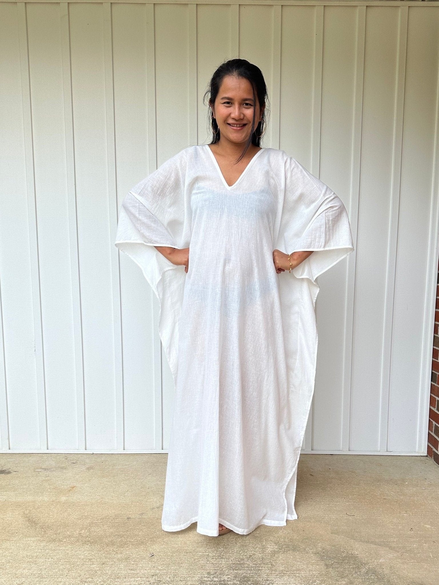 MALA handworks  Olena semi sheer Kaftan in natural White