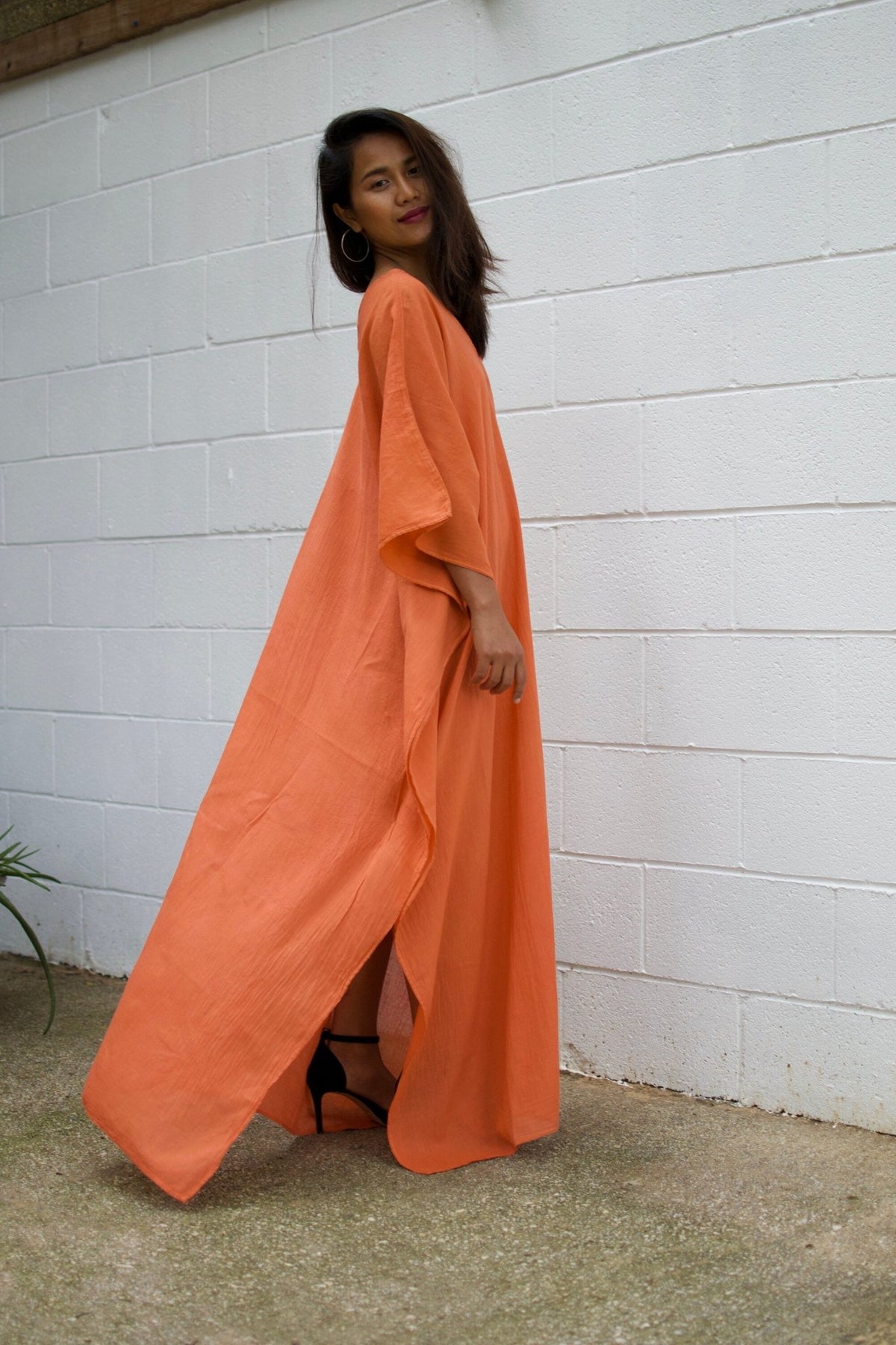 MALA handworks  Olena semi sheer Kaftan in Orange