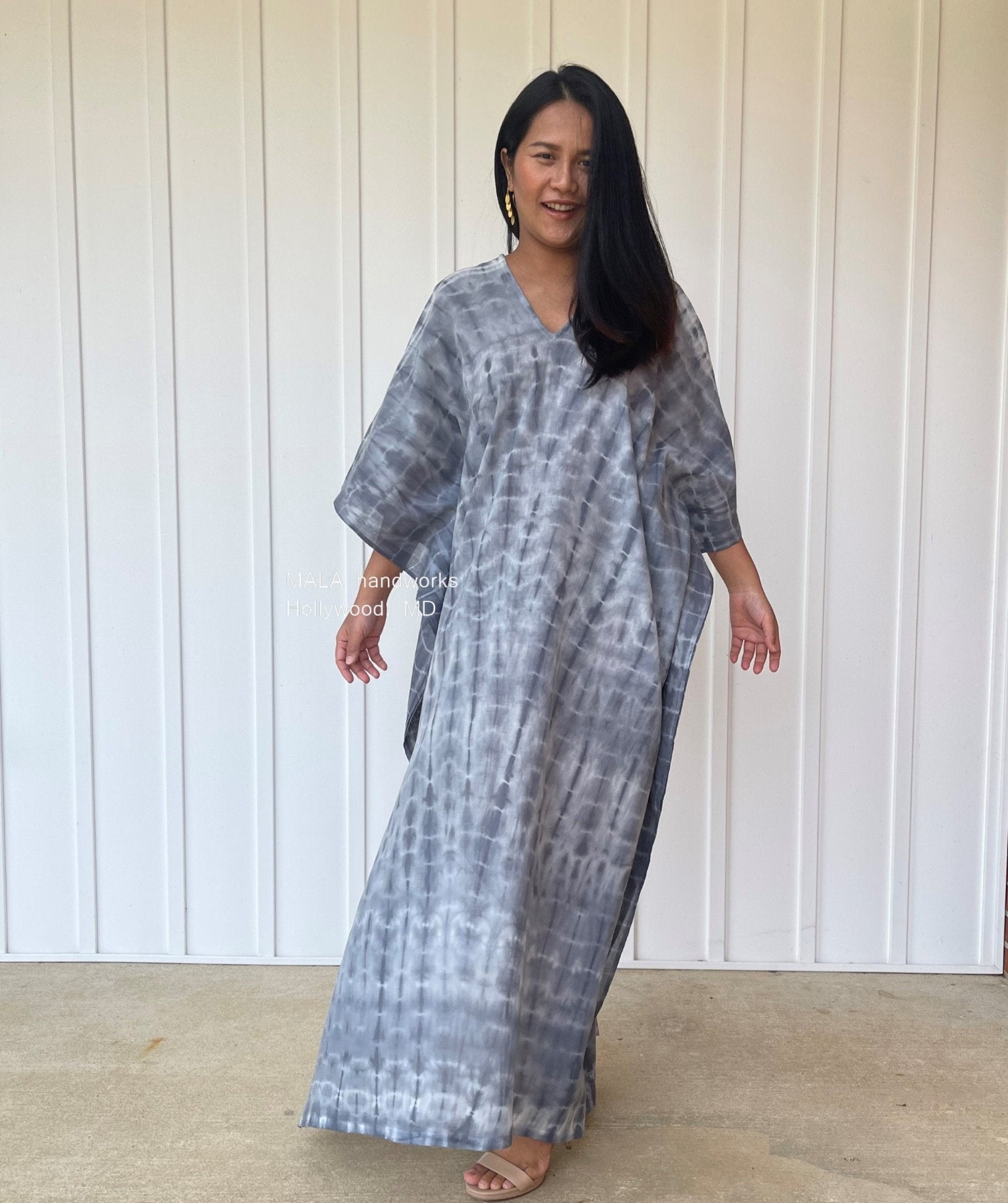 MALA handworks  Olena semi sheer Kaftan in White and Black Tie Dye