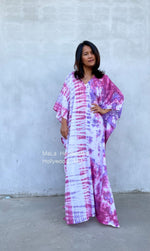 MALA handworks  Olena semi sheer Kaftan in White and Purple Tie Dye