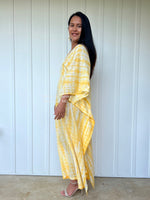 MALA handworks  Olena semi sheer Kaftan in White and Yellow Tie Dye