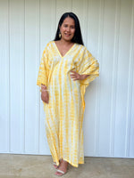 MALA handworks  Olena semi sheer Kaftan in White and Yellow Tie Dye