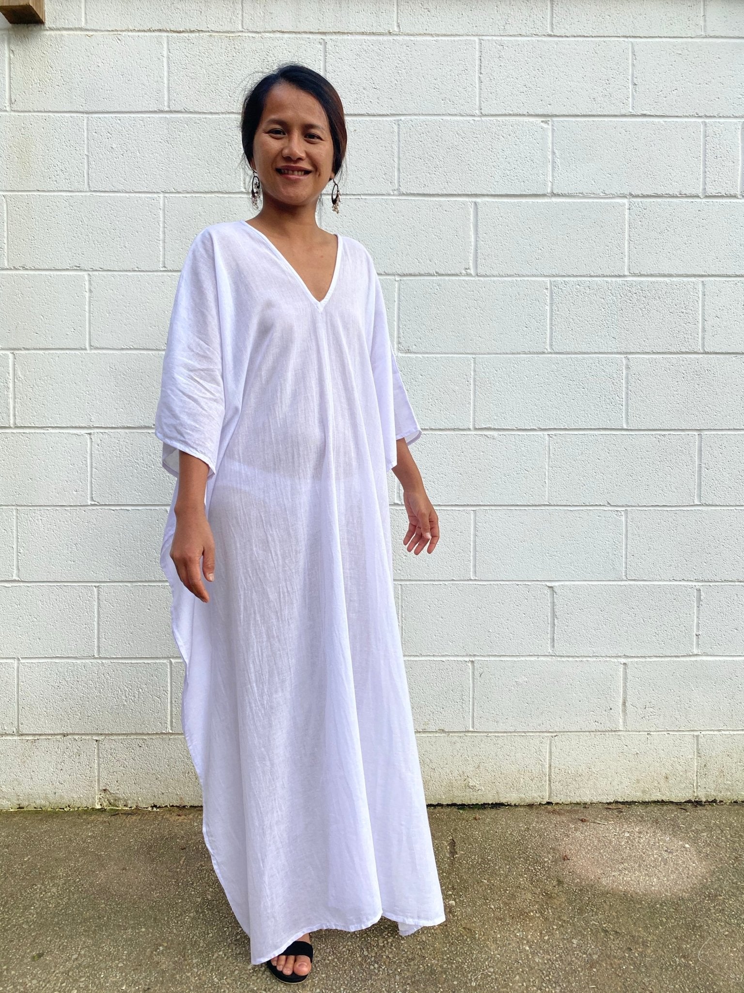MALA handworks Olena semi sheer Kaftan in White Light Lavender