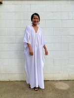 MALA handworks Olena semi sheer Kaftan in White Light Lavender