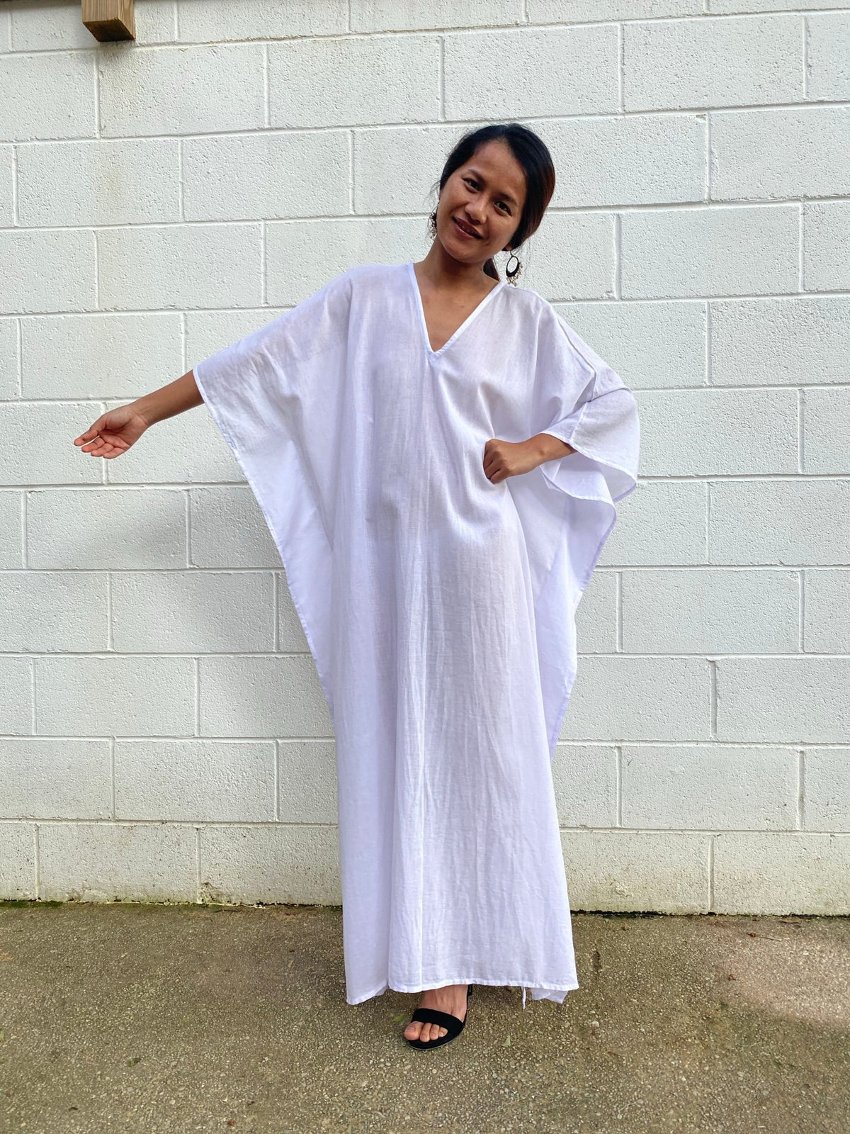 MALA handworks Olena semi sheer Kaftan in White Light Lavender