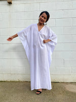 MALA handworks Olena semi sheer Kaftan in White Light Lavender