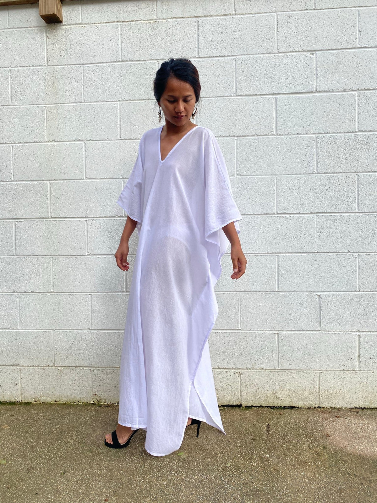 MALA handworks Olena semi sheer Kaftan in White Light Lavender