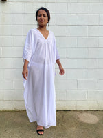 MALA handworks Olena semi sheer Kaftan in White Light Lavender