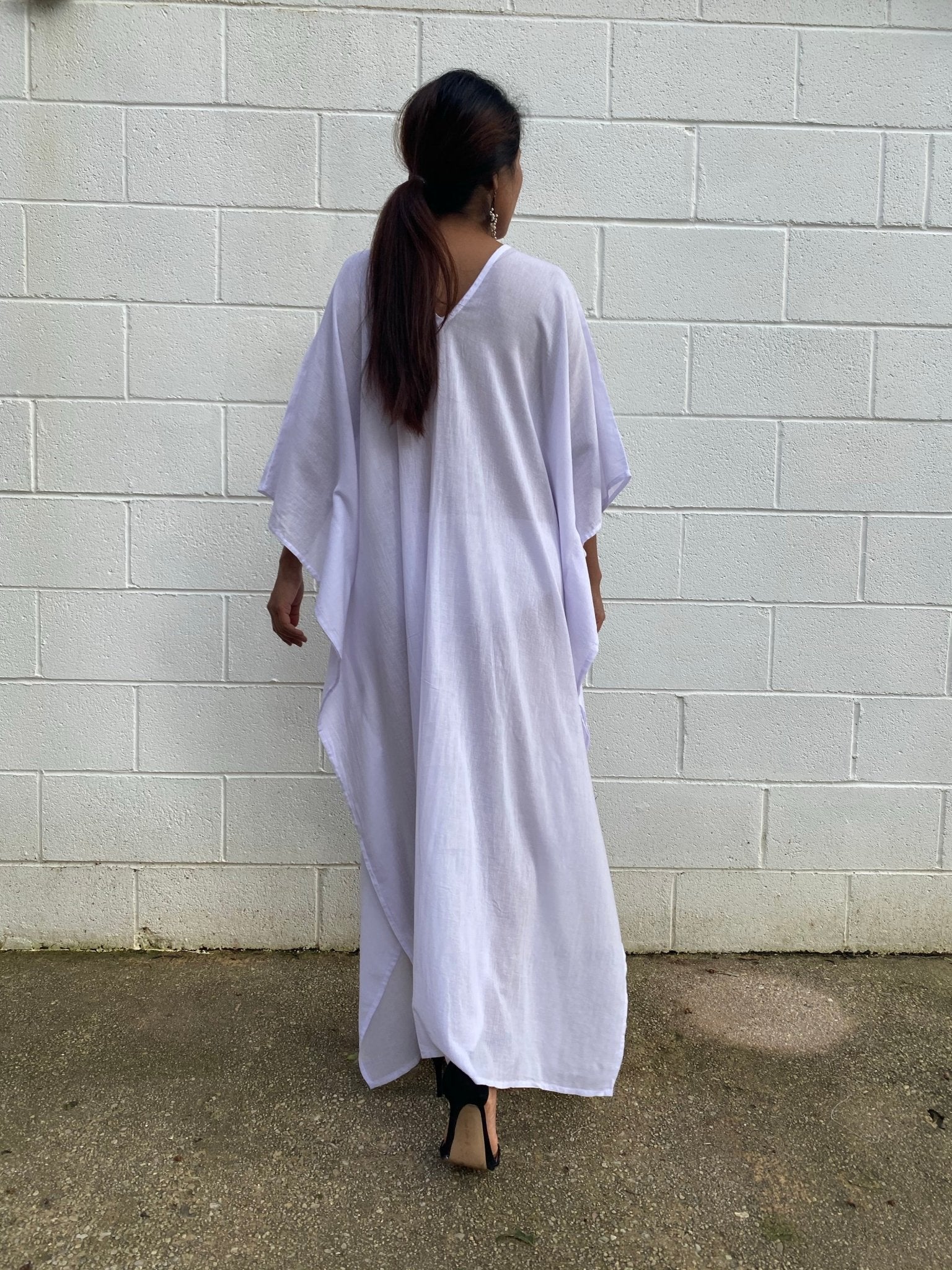 MALA handworks Olena semi sheer Kaftan in White Light Lavender