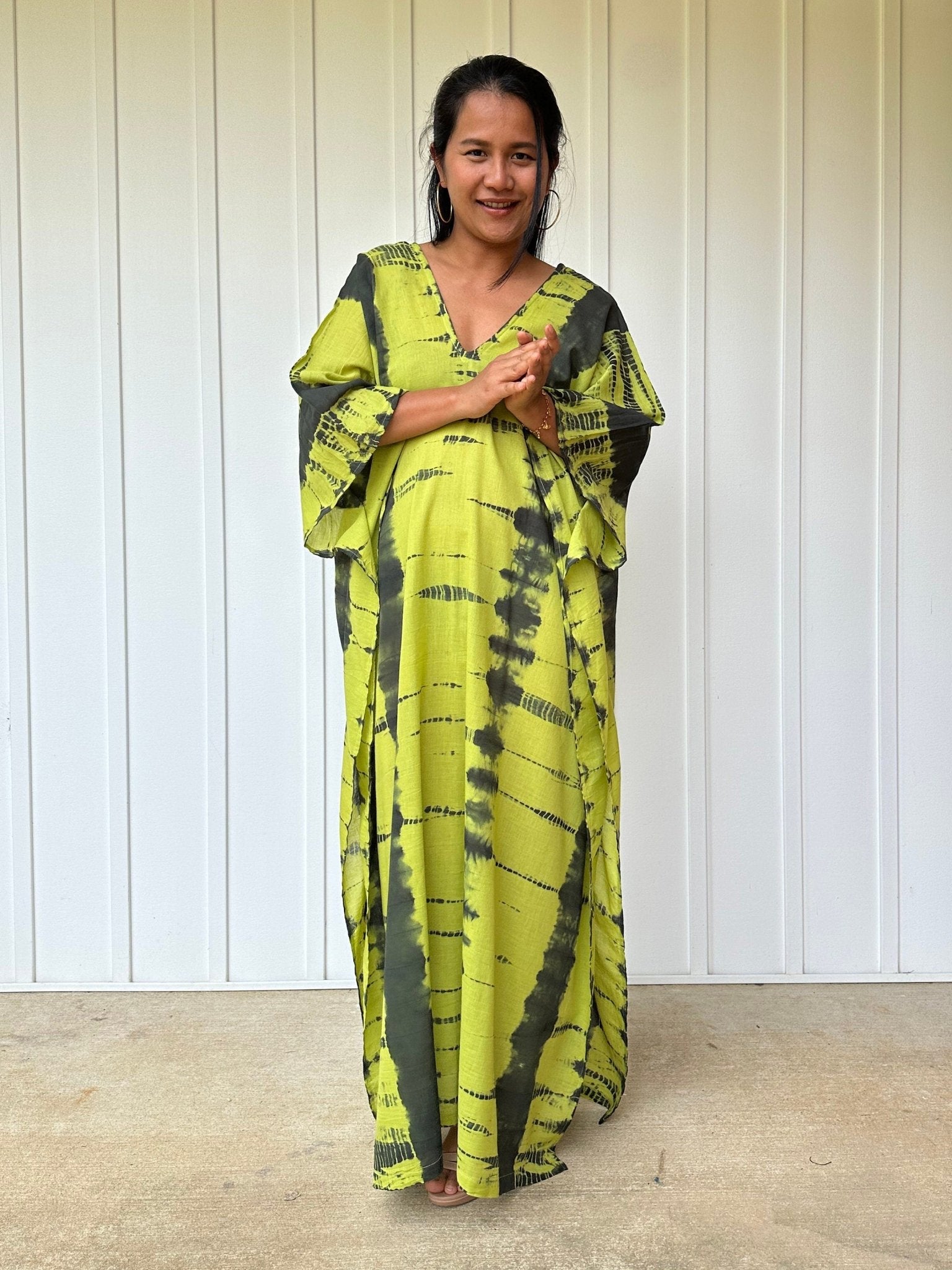 Olena semi sheer Kaftan in Yellow and Black Tie Dye - Mala Handworks