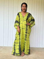 Olena semi sheer Kaftan in Yellow and Black Tie Dye - Mala Handworks