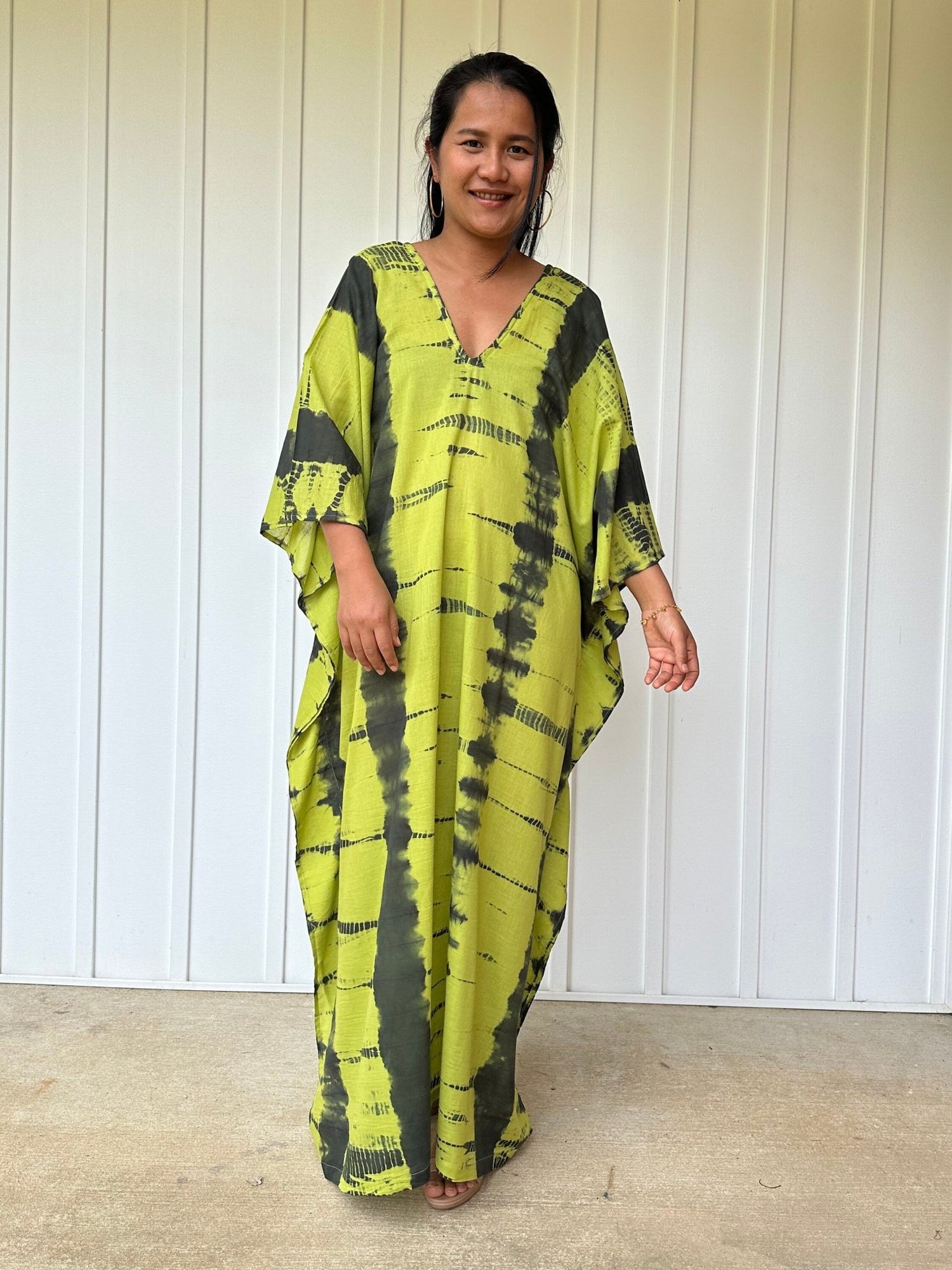 Olena semi sheer Kaftan in Yellow and Black Tie Dye - Mala Handworks