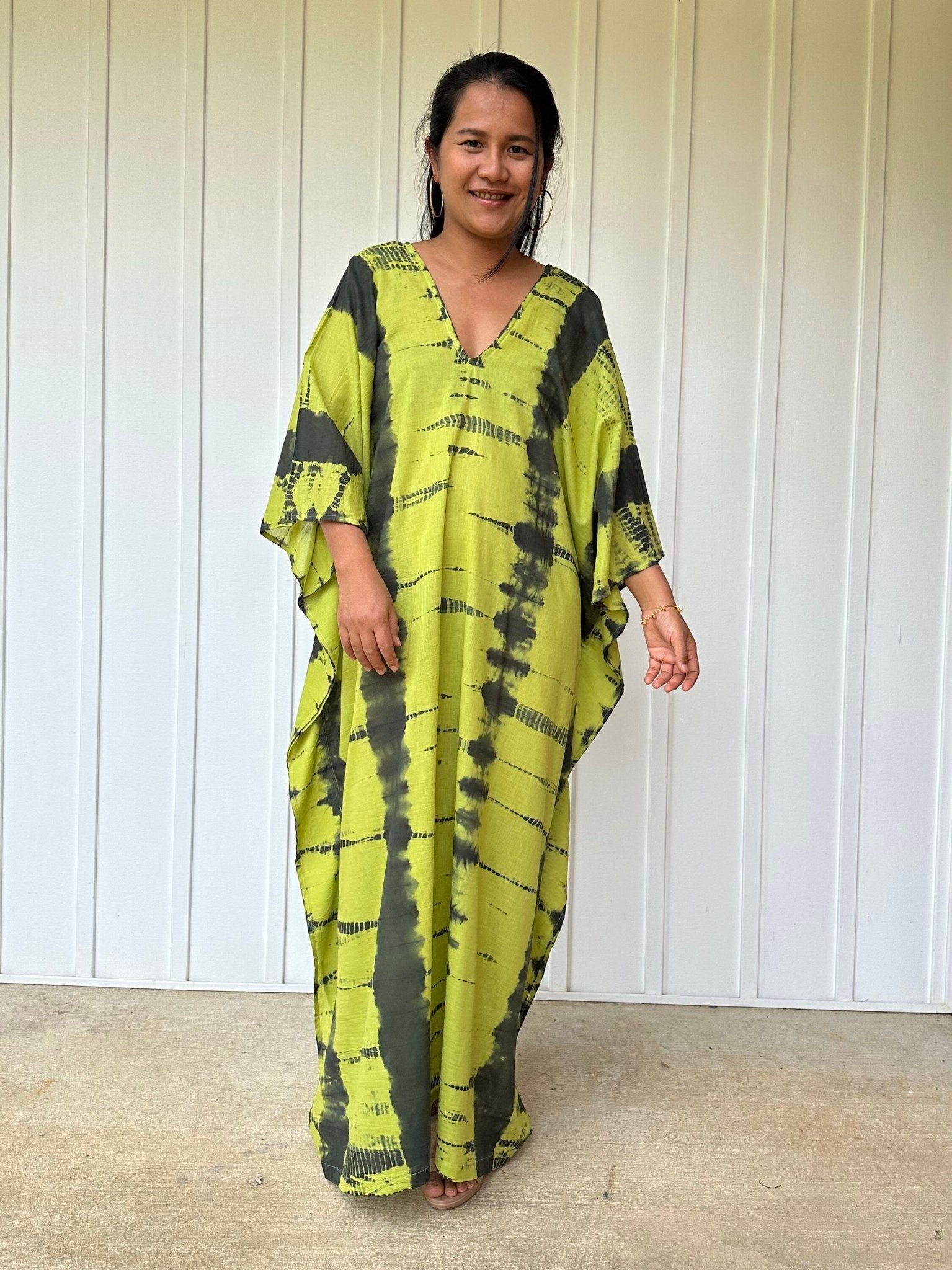 Olena semi sheer Kaftan in Yellow and Black Tie Dye - Mala Handworks