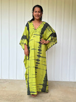 Olena semi sheer Kaftan in Yellow and Black Tie Dye - Mala Handworks