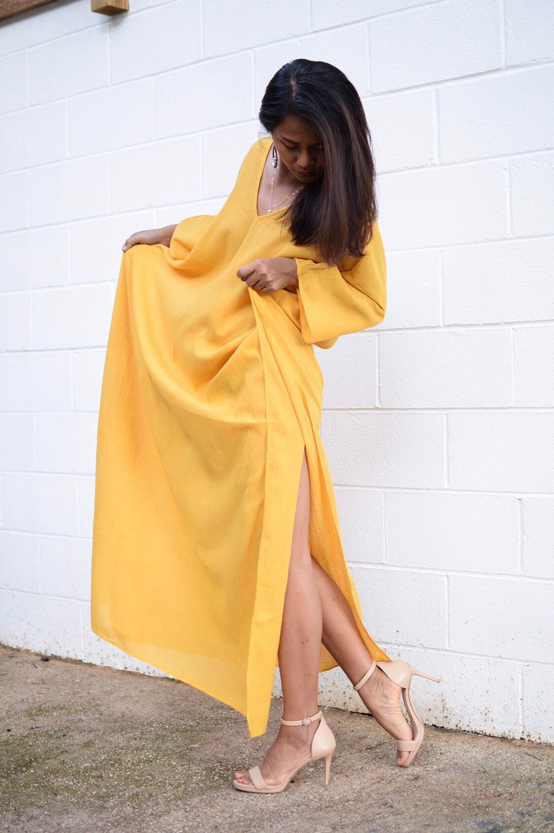 MALA handworks  Olena semi sheer Kaftan in Yellow