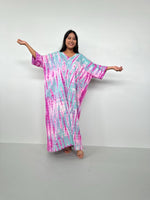 Mala Handworks Olivia Cotton Kaftan in Aqua and Bubblegum Tie Dye