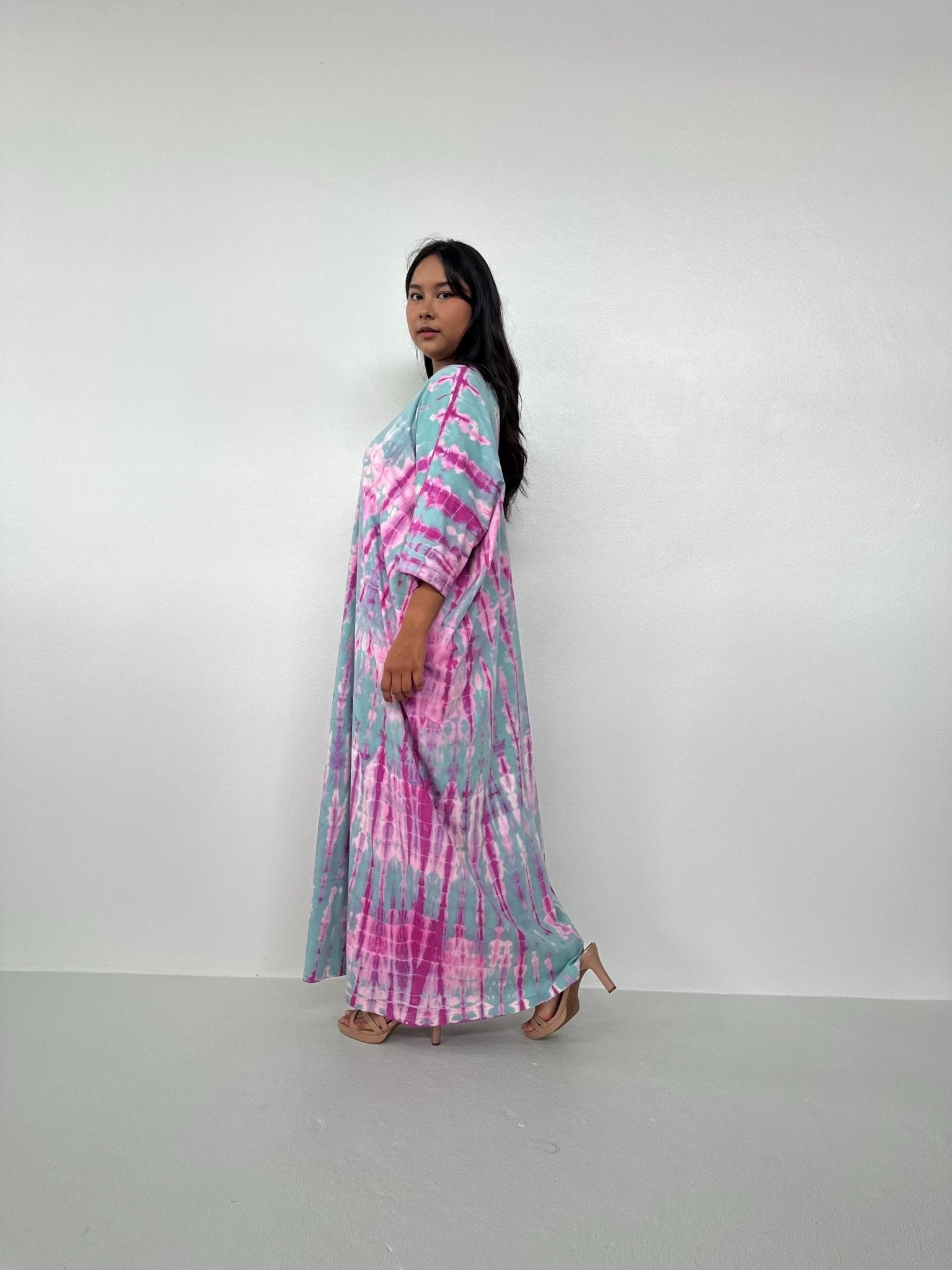 Mala Handworks Olivia Cotton Kaftan in Aqua and Bubblegum Tie Dye