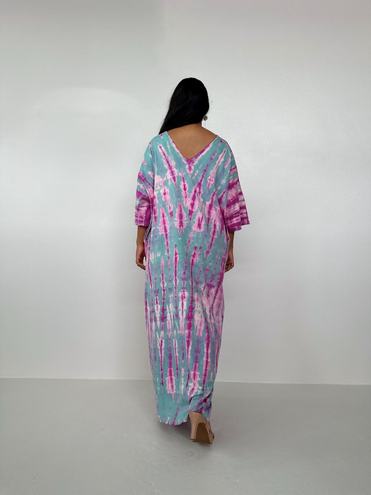 Mala Handworks Olivia Cotton Kaftan in Aqua and Bubblegum Tie Dye