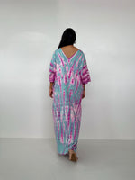 Mala Handworks Olivia Cotton Kaftan in Aqua and Bubblegum Tie Dye