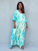 Mala Handworks Olivia Cotton Kaftan in Aqua and White Tie Dye