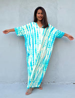 Mala Handworks Olivia Cotton Kaftan in Aqua and White Tie Dye