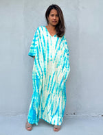 Mala Handworks Olivia Cotton Kaftan in Aqua and White Tie Dye