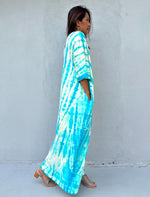 Mala Handworks Olivia Cotton Kaftan in Aqua and White Tie Dye