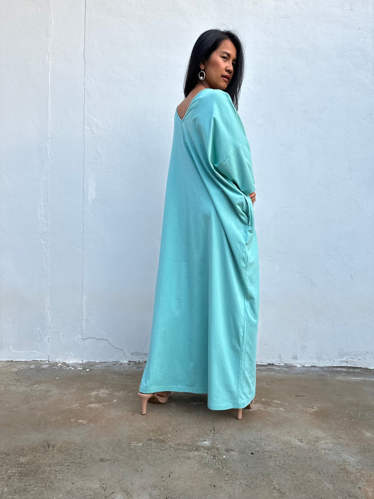 Olivia Cotton Kaftan in Aqua - Mala Handworks