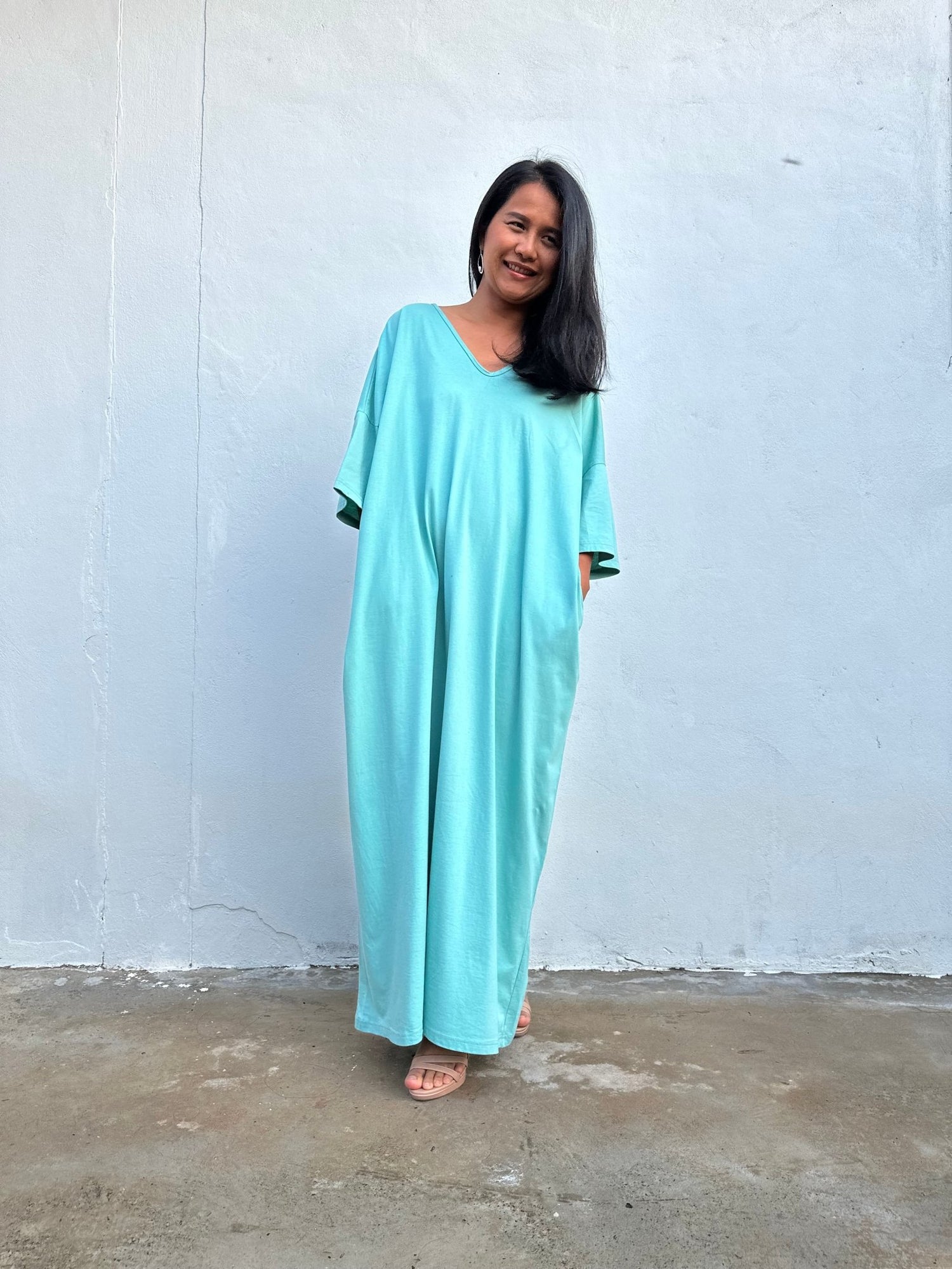 Olivia Aqua Kaftan front view