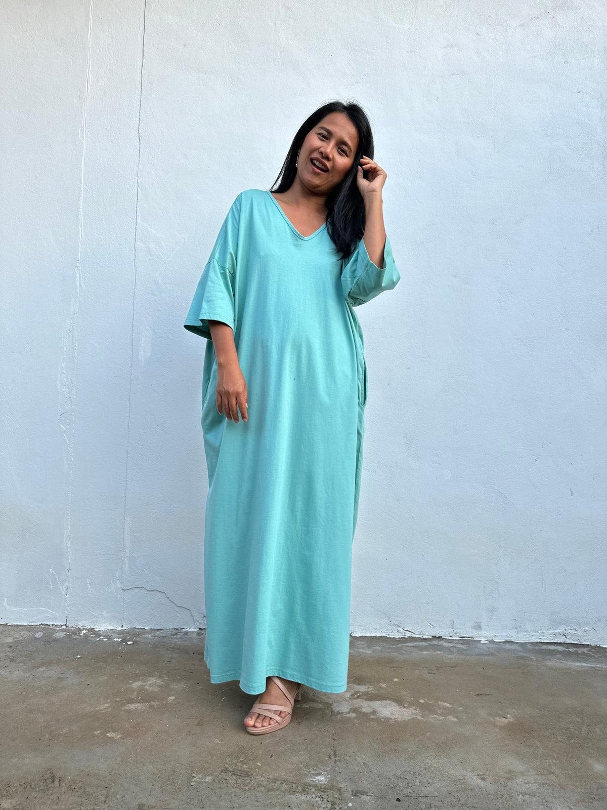 Olivia Cotton Kaftan in Aqua - Mala Handworks
