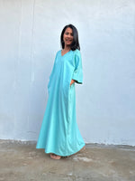 Olivia Cotton Kaftan in Aqua - Mala Handworks