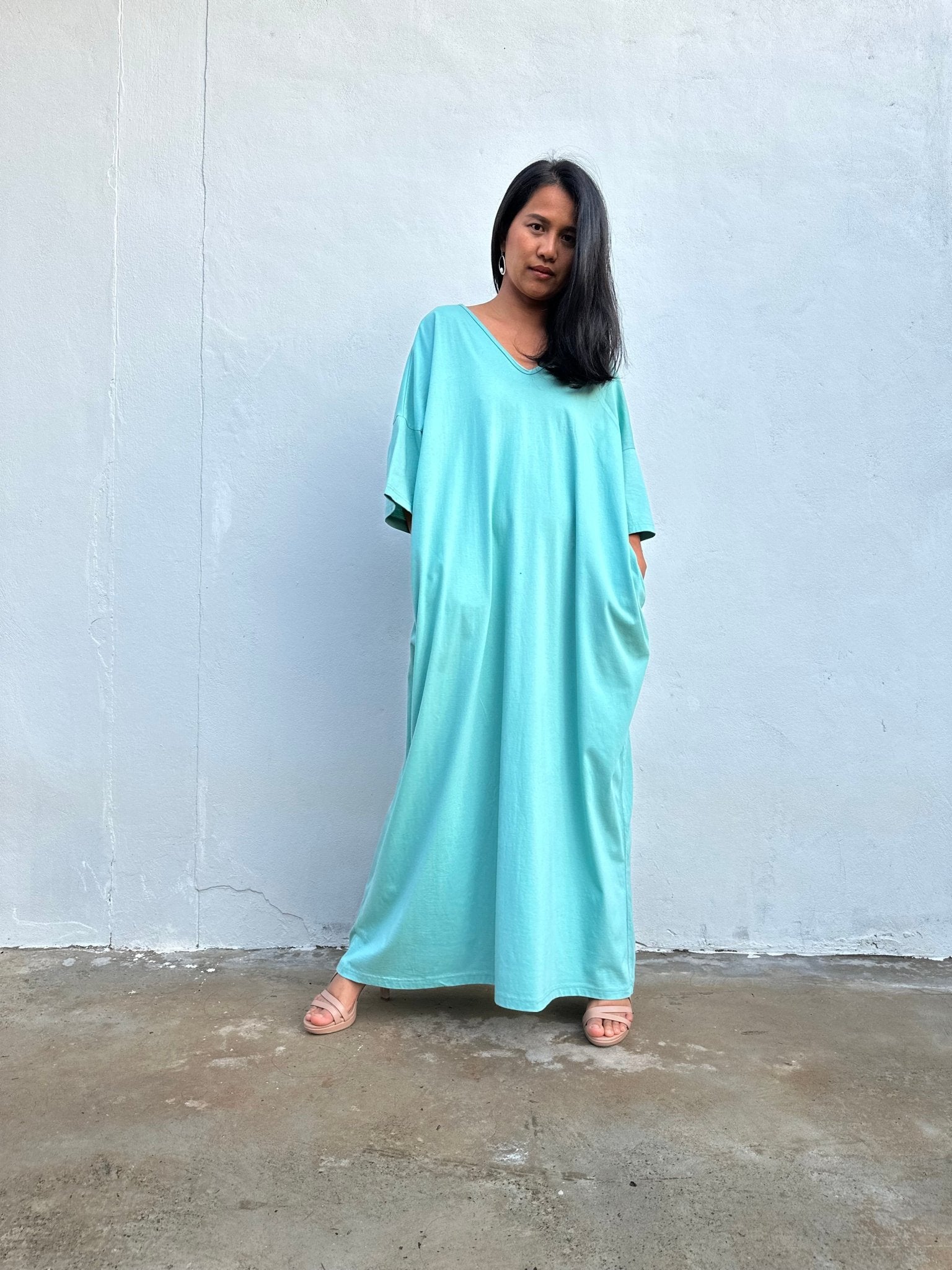 Olivia Cotton Kaftan in Aqua - Mala Handworks