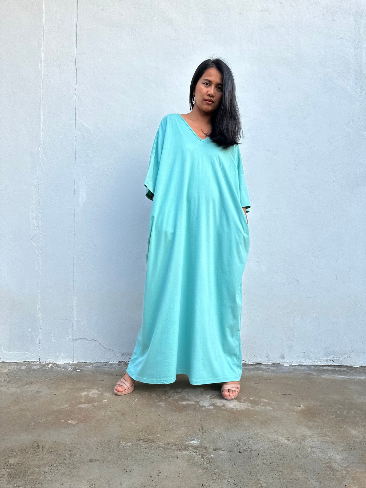 Olivia Cotton Kaftan in Aqua - Mala Handworks