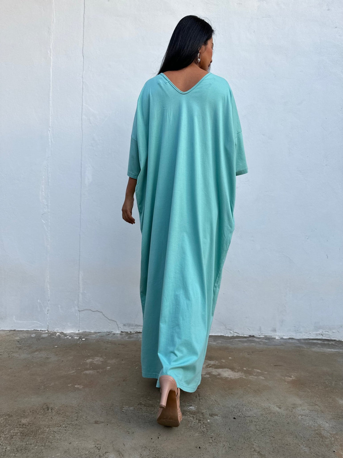 Olivia Cotton Kaftan in Aqua - Mala Handworks