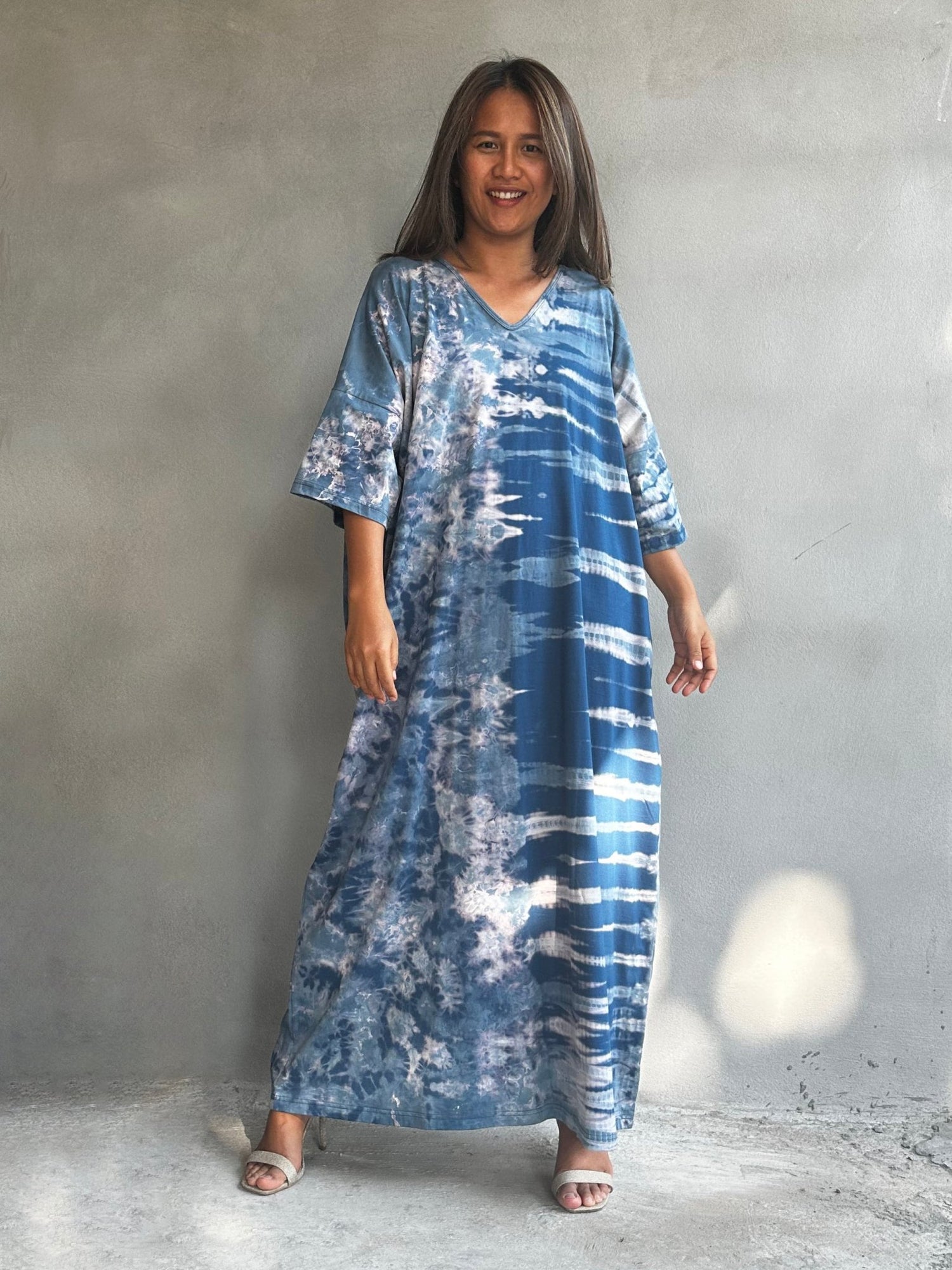 Mala Handworks Olivia Cotton Kaftan in Azure Tie Dye