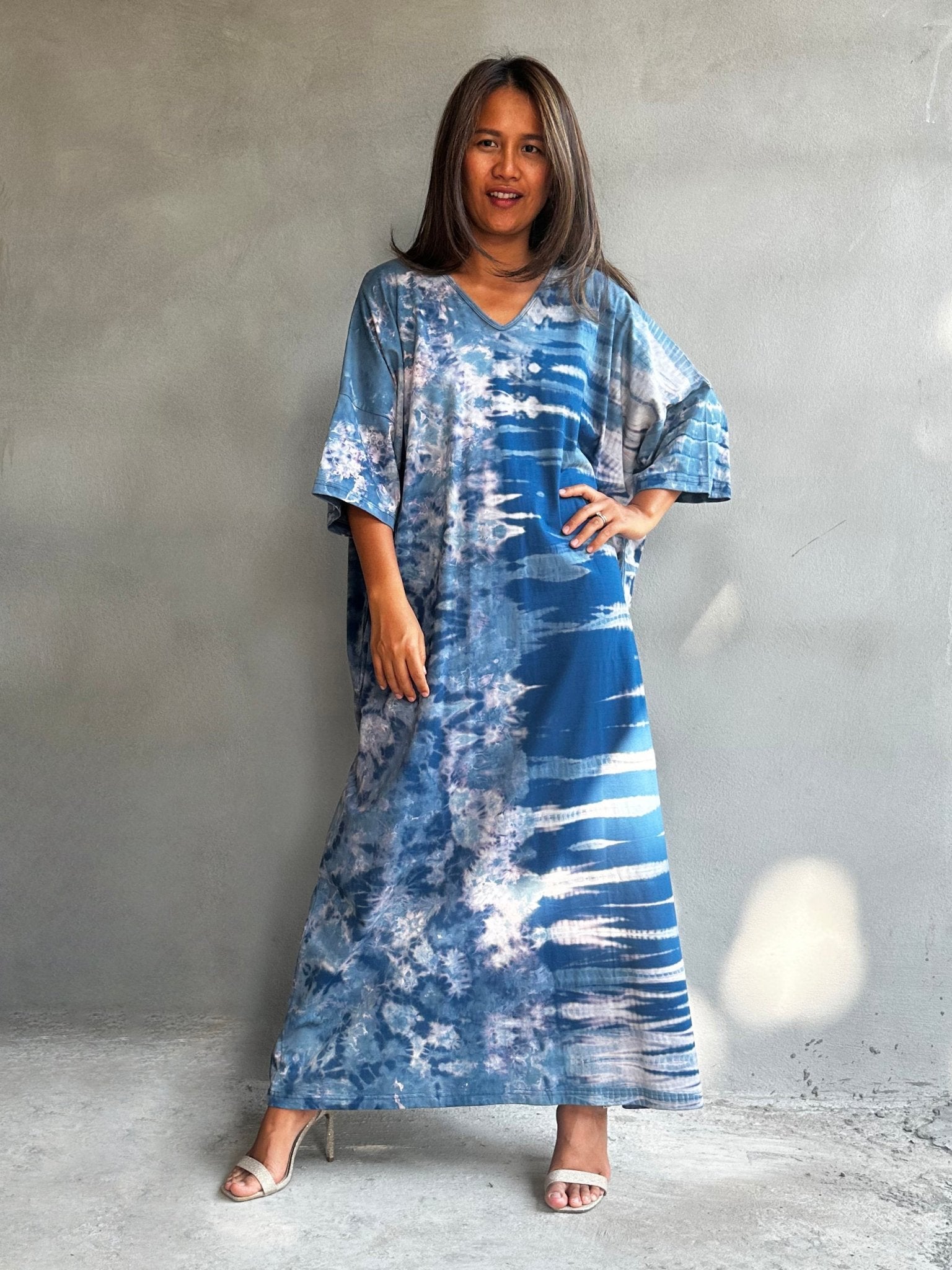 Mala Handworks Olivia Cotton Kaftan in Azure Tie Dye
