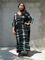 MALA handworks Olivia Cotton Kaftan in Black and Blue Tie Dye