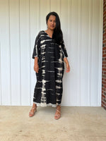 Olivia Cotton Kaftan in Black and Gray Rainbow Tie Dye - Mala Handworks
