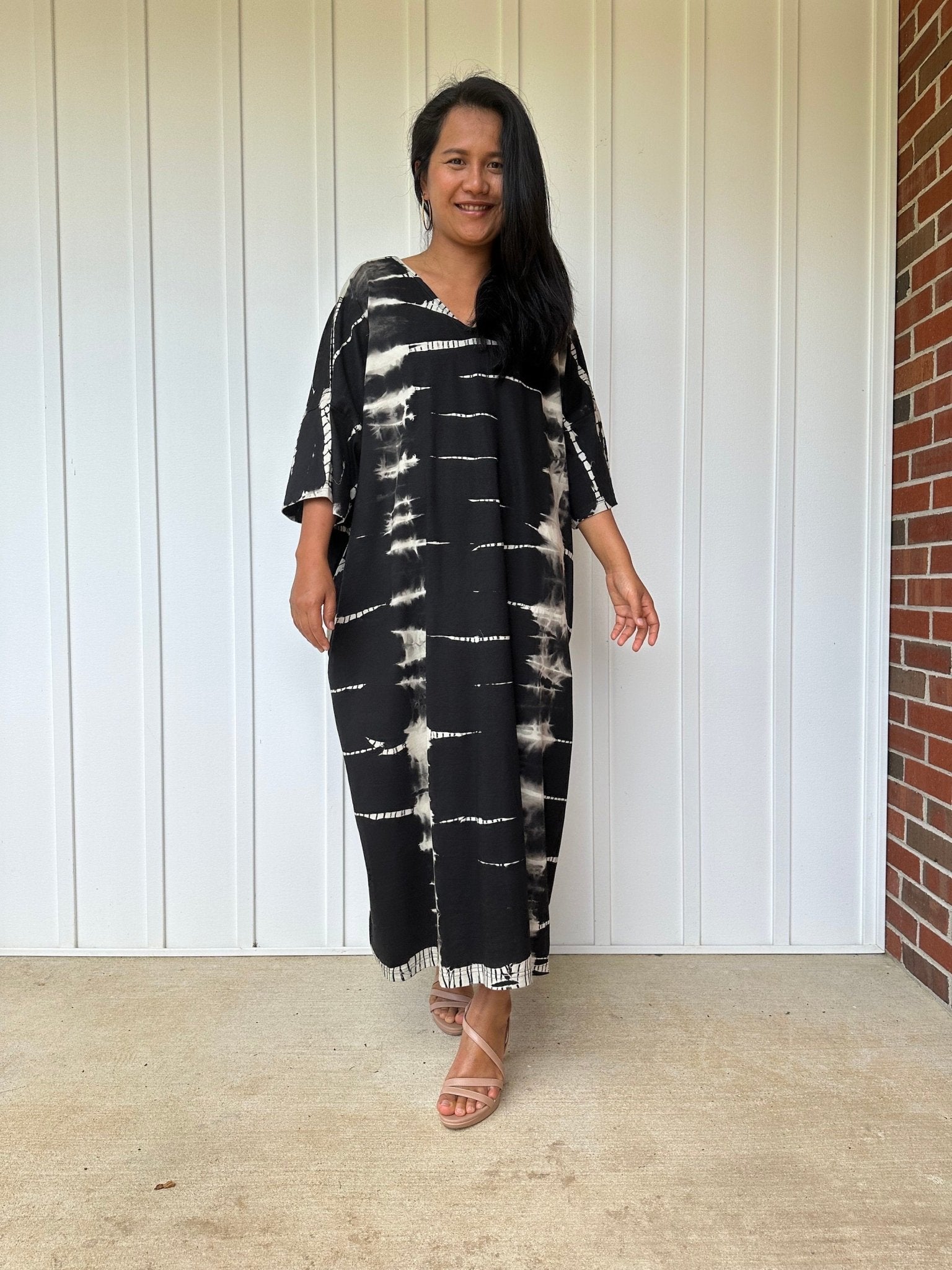 Olivia Black, Gray and Rainbow Tie Dye Kaftan front view
